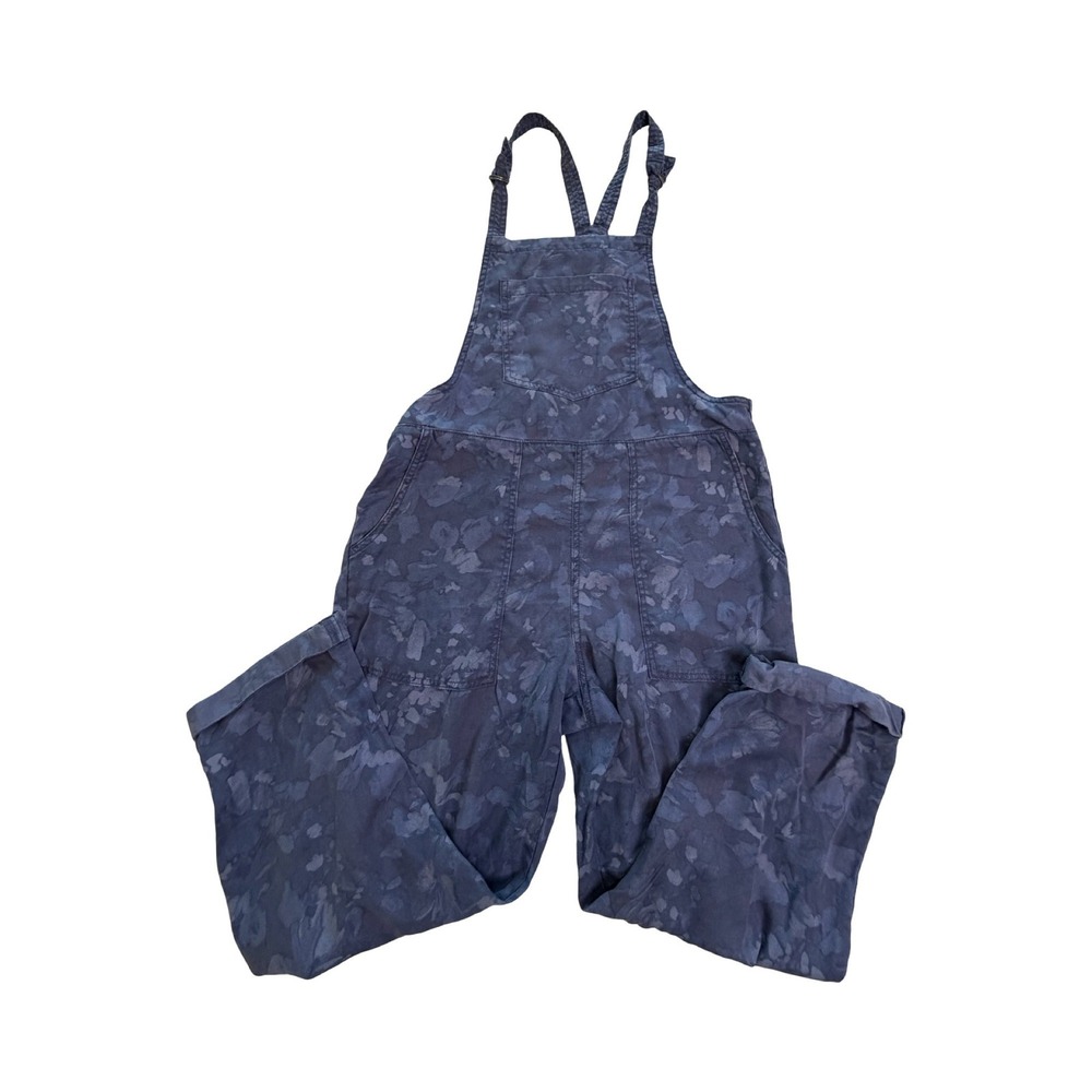 Aerie Overalls Womens M Blue Floral Relaxed Cotton Blend Utility Boho